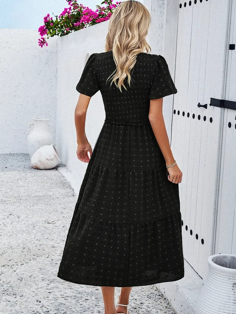 White casual midi dress for women, loose fit & comfortable for autumn everyday style.