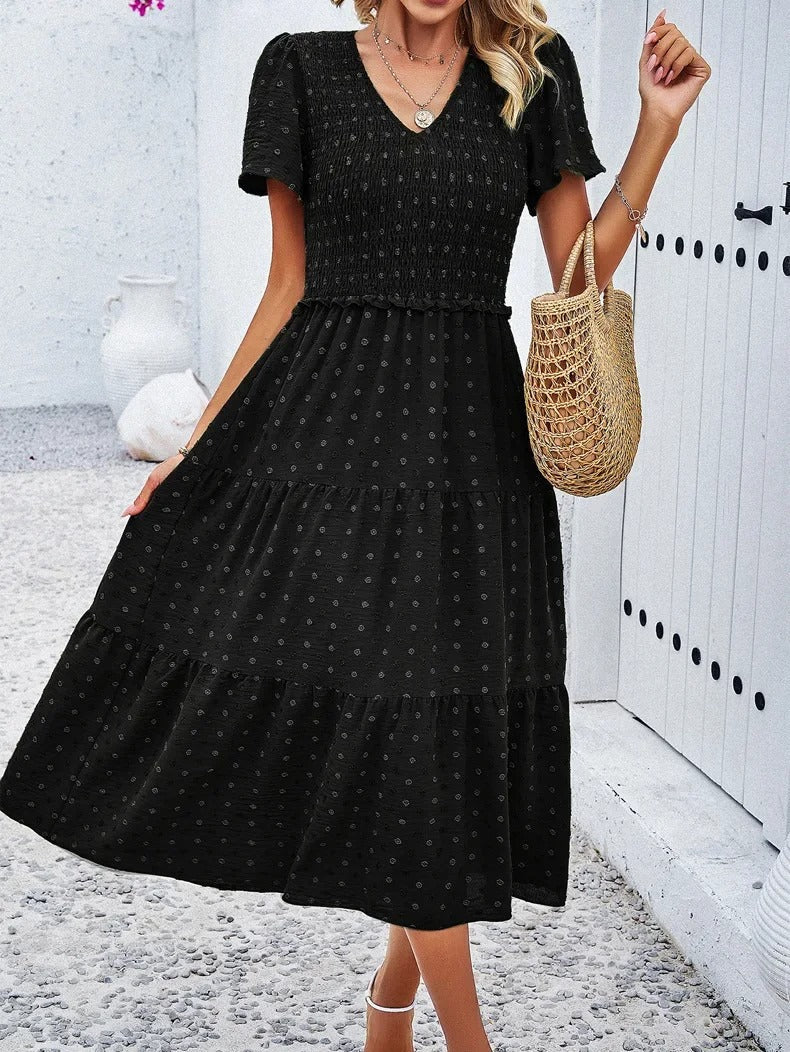 Light blue loose fit women's midi dress, comfortable & stylish for autumn casual wear.