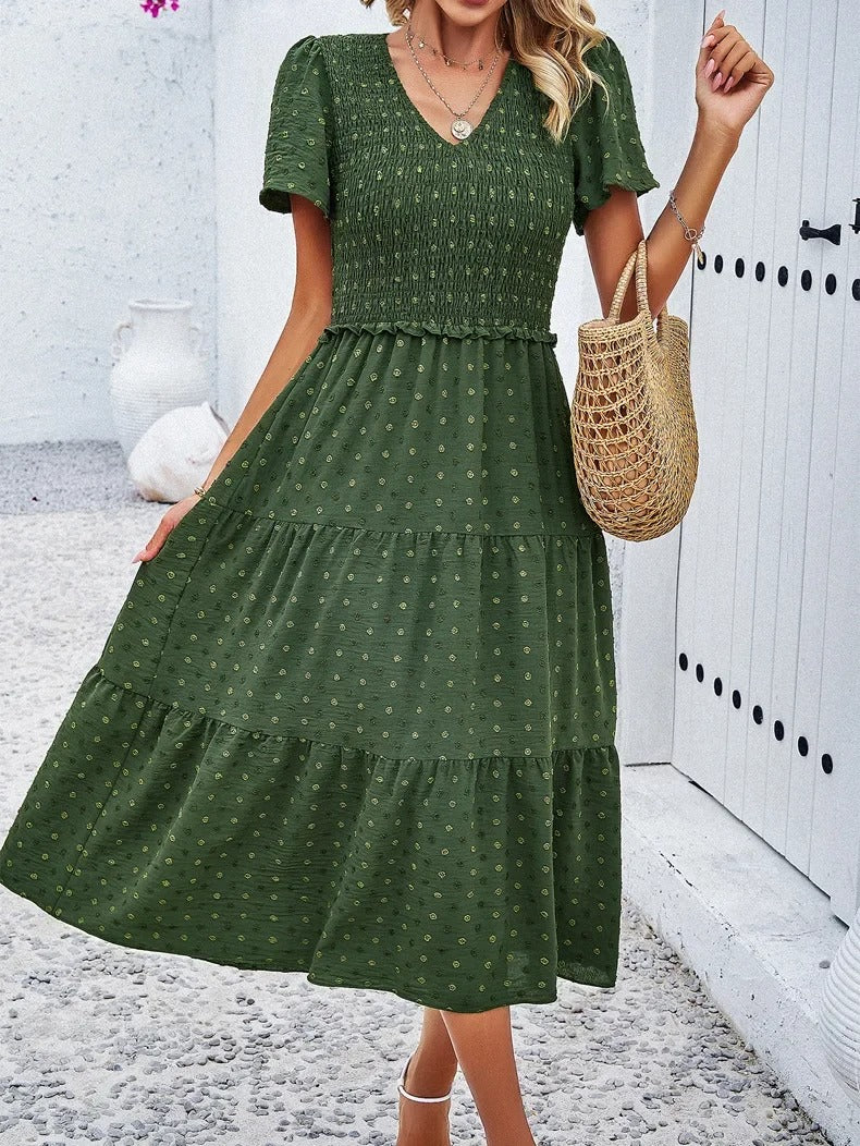 Light blue comfortable autumn dress, women's loose fit midi for versatile everyday fashion.