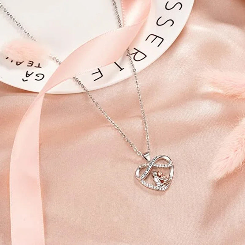 Women's 'Love You Forever' heart pendant necklace, sterling silver with engraved design, perfect gift for daughters