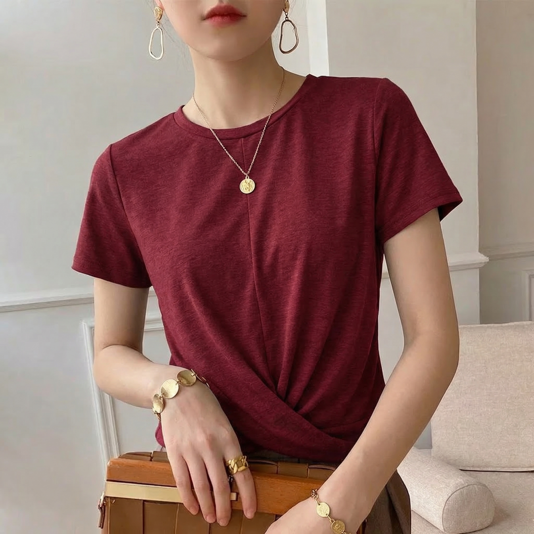 Women's Luna Twist Front T-Shirt, an effortlessly stylish and comfortable short-sleeve top for modern fashion.