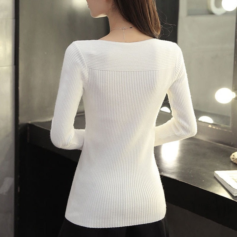 Versatile women's slim fit knit boat neck jumper, an elegant long sleeve pullover for office, work or casual.