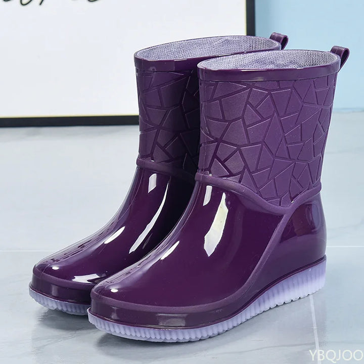 Women's Marvella mid-height rain boots, waterproof with stylish pattern & anti-slip sole.