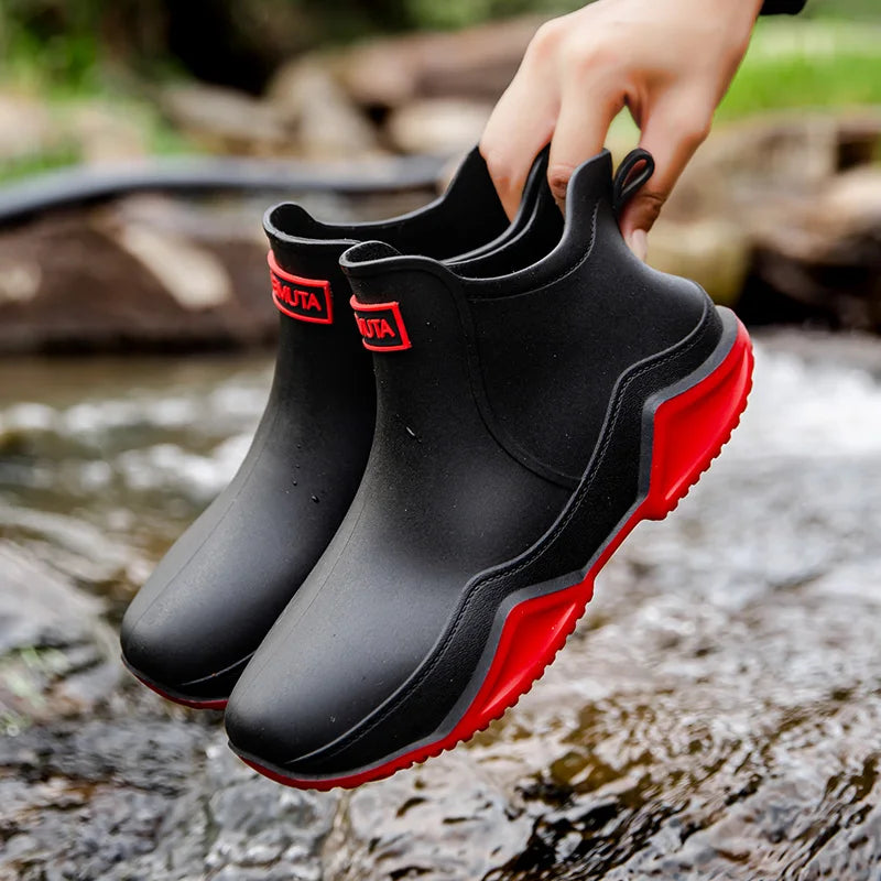 Autumn footwear: comfortable women's waterproof mid-height rain boots, anti-slip for outdoor tasks.
