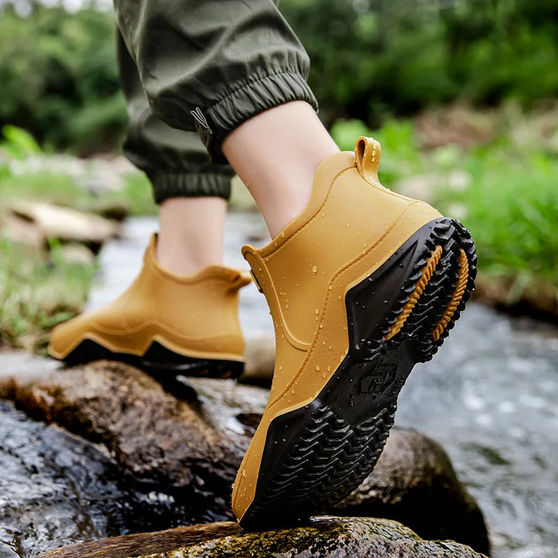 Easy-clean women's mid-height waterproof rain boots, anti-slip sole, ideal for garden & wet walks.