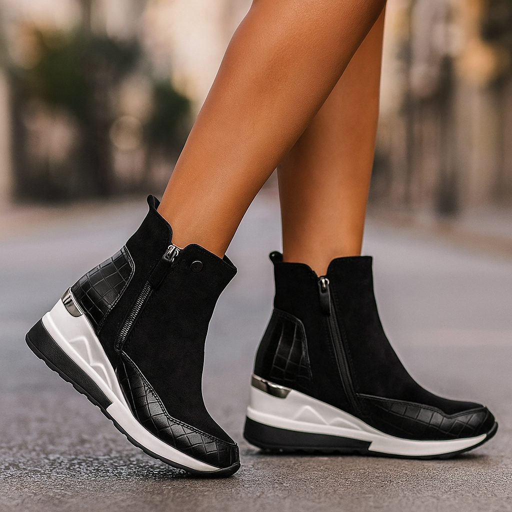 Stylish women's mid-top sneakers, shock-absorbing comfort shoes with decorative metallic trim