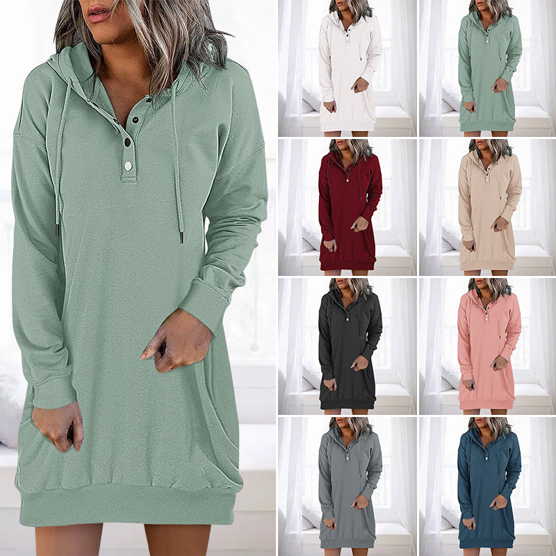 Women's minimalist long hoodie, loose fit, perfect for comfortable casual wear and everyday fashion.