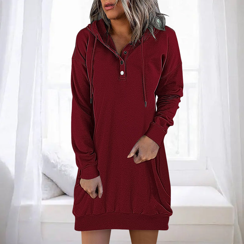 Chic women's long hoodie, minimalist design with a loose fit, great for casual comfort and style.