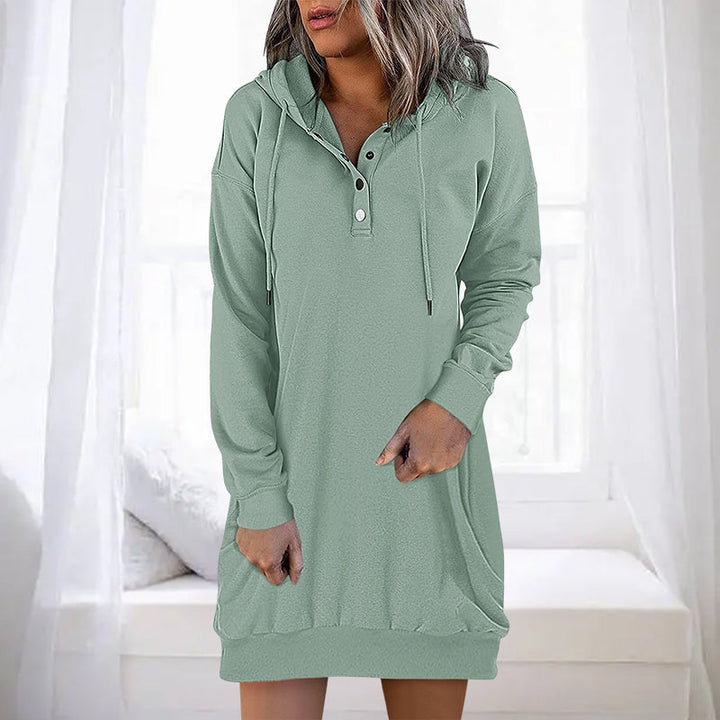 Effortless women's long hoodie, relaxed fit pullover, perfect for comfortable loungewear and streetwear.