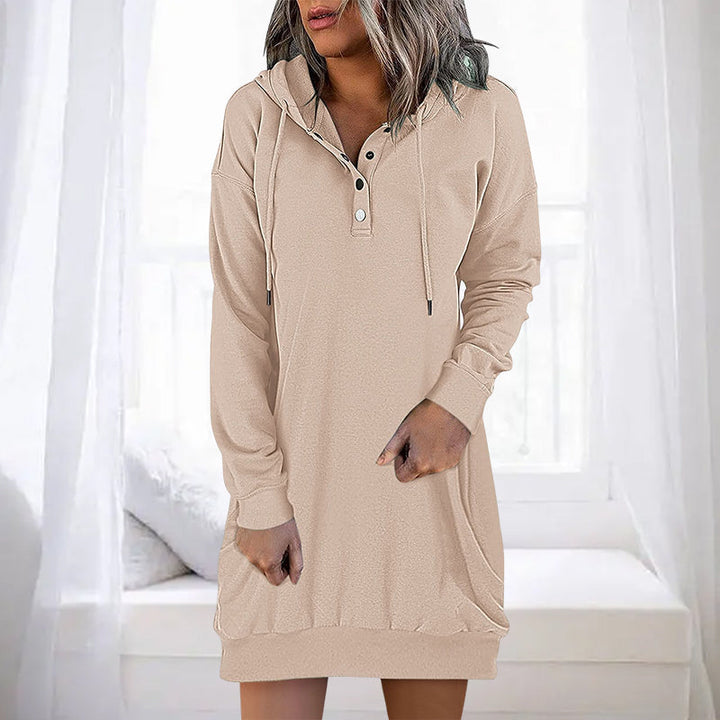 Women's minimalist long hoodie, loose fit for comfort, a versatile piece for chic casual wear.