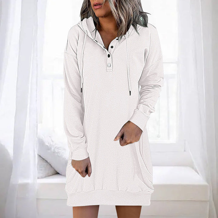 Chic everyday women's long hoodie, loose fit pullover, offering comfort and minimalist streetwear style.