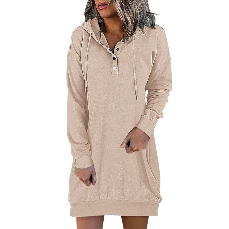 Valeria women's minimalist long hoodie, offering relaxed fit and comfortable chic style for casual wear.