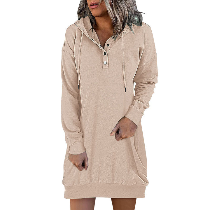 Valeria women's minimalist long hoodie, offering relaxed fit and comfortable chic style for casual wear.