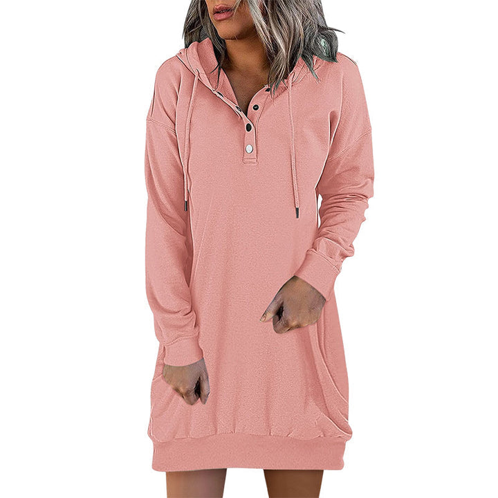 Cozy women's long pullover hoodie in a loose fit, perfect for comfortable loungewear and casual outings.