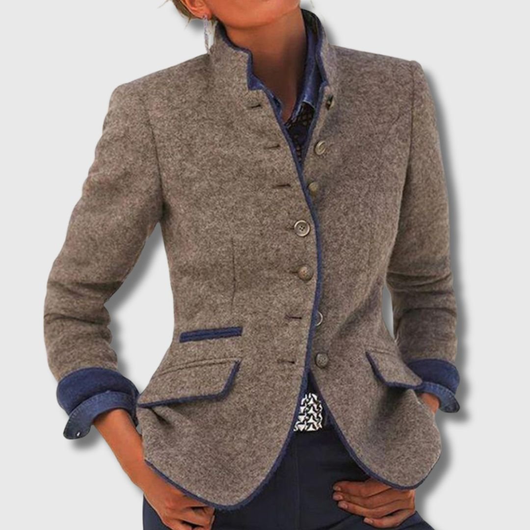 Women's modern stand-collar single-breasted blazer in a tailored fit, perfect for professional office wear.