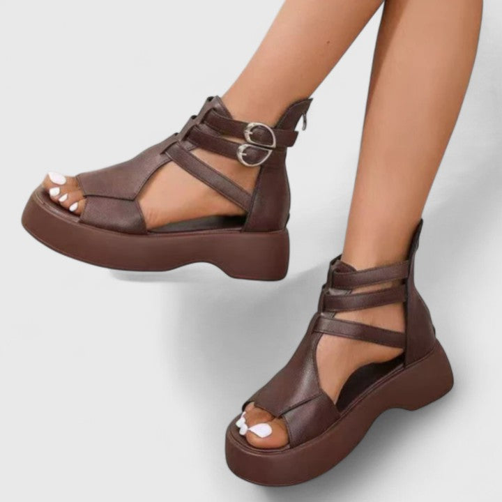 Women's multi-strap orthopedic platform sandals with arch & posture support for comfortable summer wear.