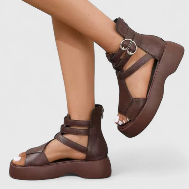 Comfortable women's orthopedic platform sandals, multi-strap design for posture support and casual summer style.