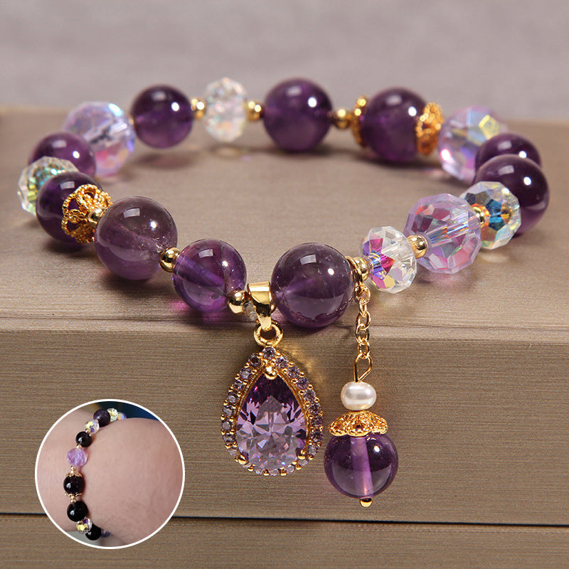 Women's Natural Amethyst Water Drop Bracelet, elegant purple gemstone jewelry for her