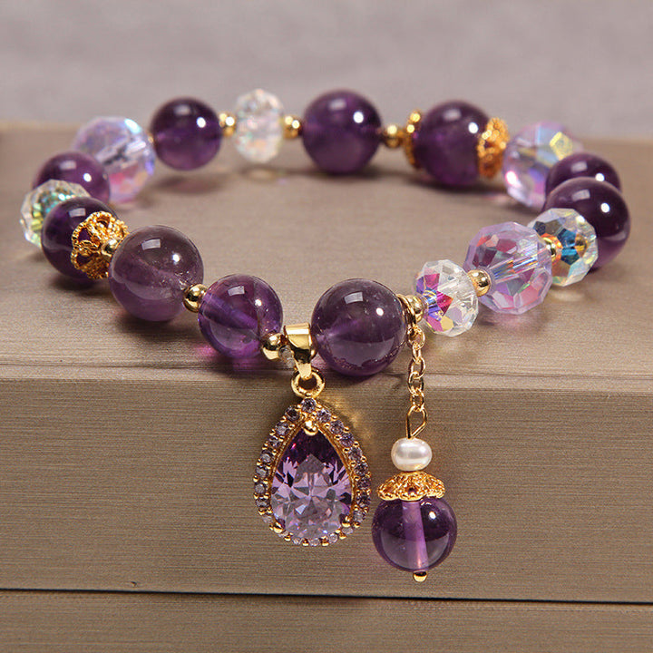 Purple amethyst bracelet for women, natural gemstone teardrop design, stylish accessory