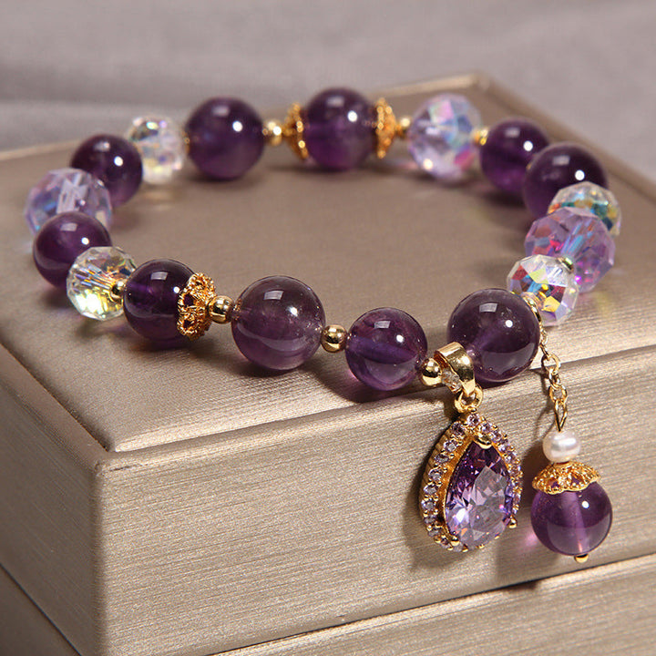 Elegant women's amethyst bracelet, water drop shape, beautiful crystal jewelry gift