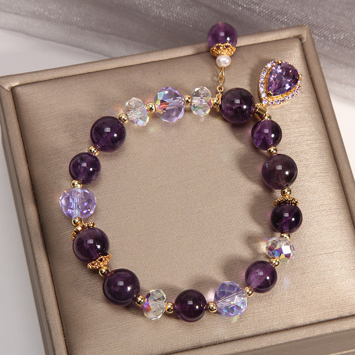 Natural amethyst healing bracelet, purple gemstone jewelry for women, unique design