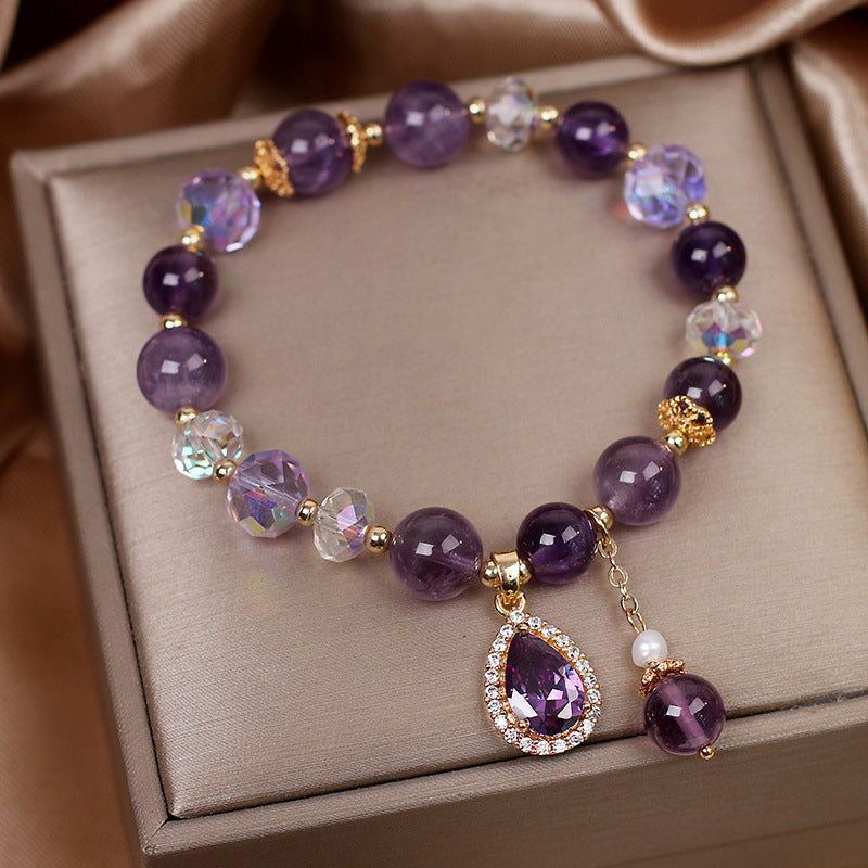 Purple crystal bracelet for women, natural amethyst, healing gemstone jewelry