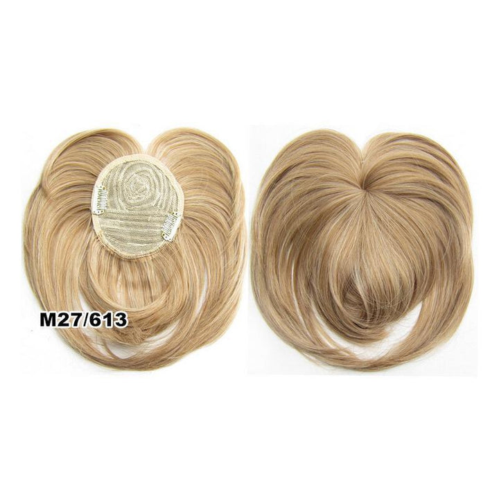 Clip-in natural short hair topper for women, perfect for adding volume and covering thinning spots