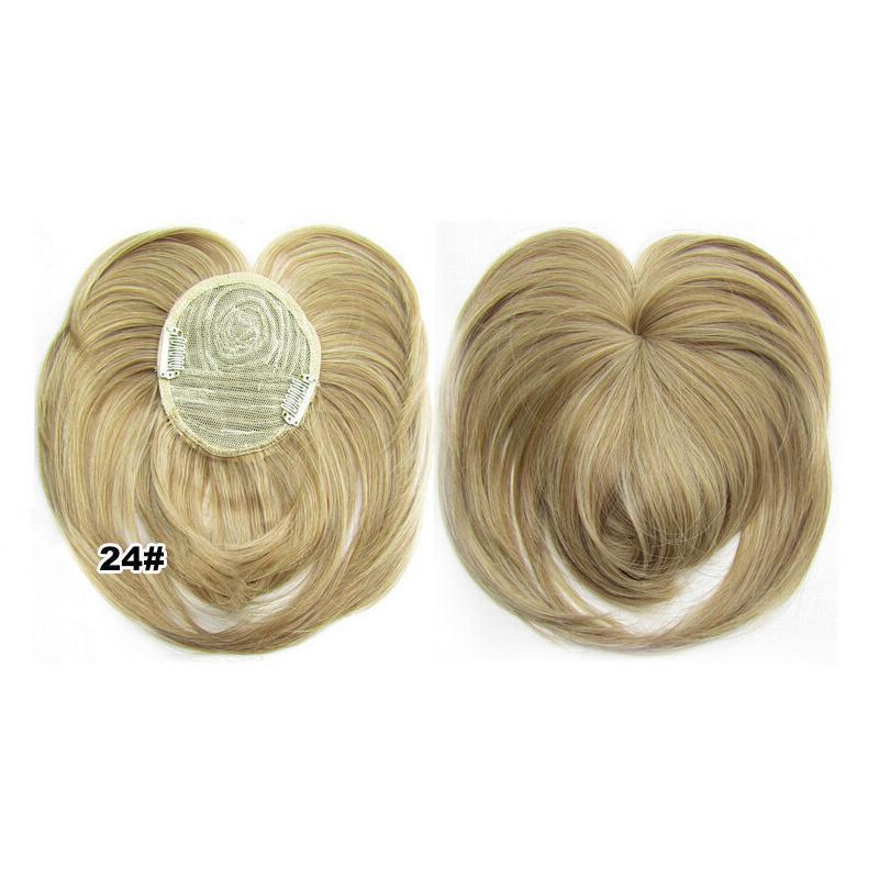 Synthetic short hair topper for women, provides natural fullness and blends for gray coverage