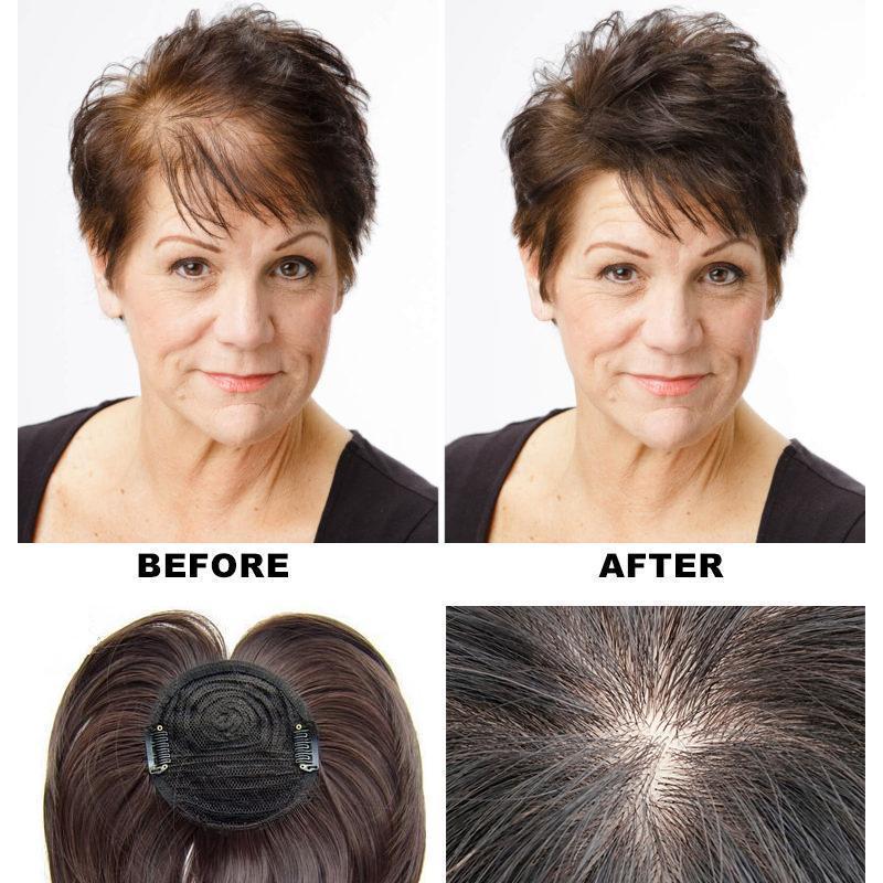 Short hairpiece for women, natural shade, ideal for thinning crown and achieving full hair volume