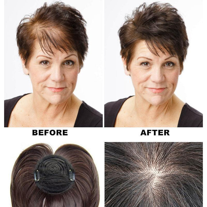 Short hairpiece for women, natural shade, ideal for thinning crown and achieving full hair volume