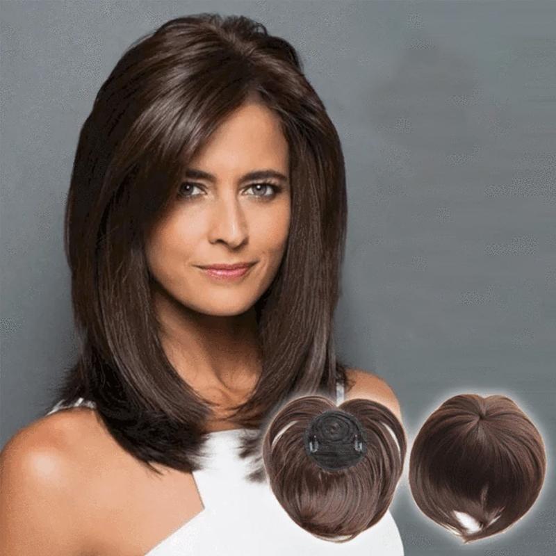 Clip-in hair topper for women, short style, natural look for hair loss or added fullness, synthetic
