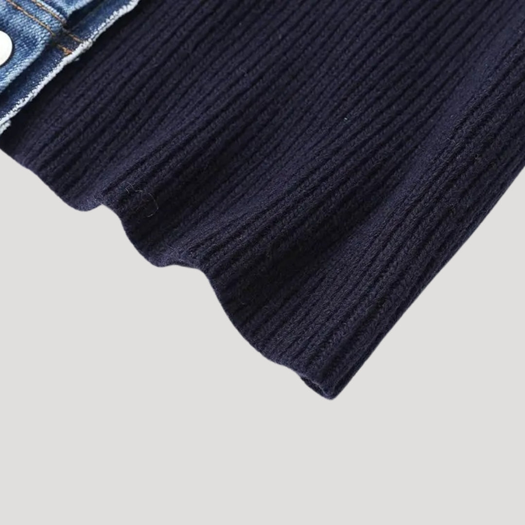 Lightweight navy women's cardigan jacket with layered design and functional buttons for spring.