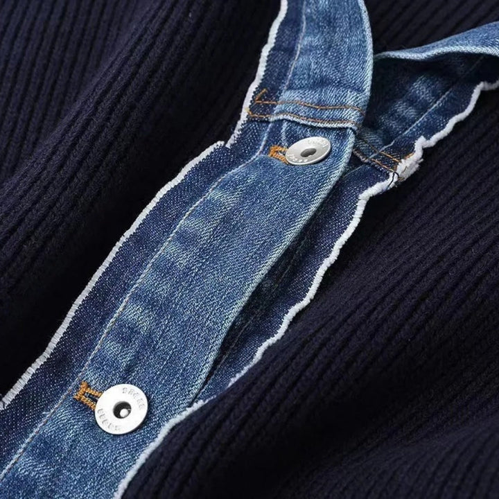 Stylish women's spring outerwear: a navy layered button cardigan jacket, versatile and chic.