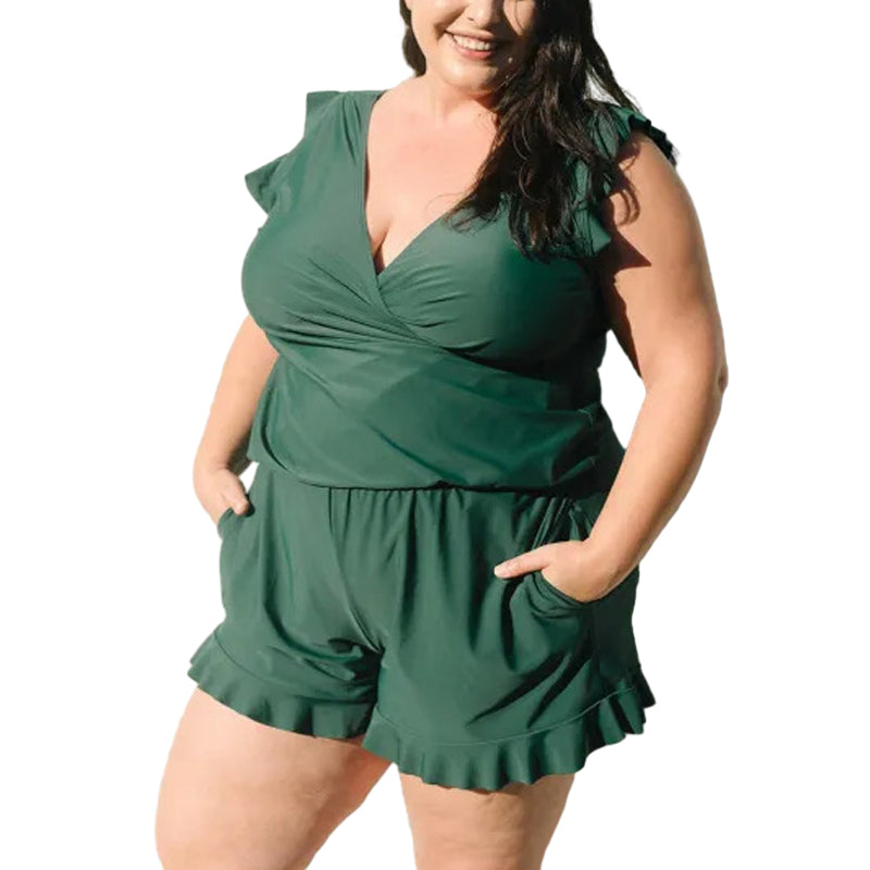 Comfortable women's swim romper, quick-dry fabric, built-in bra, designed for active summer days.