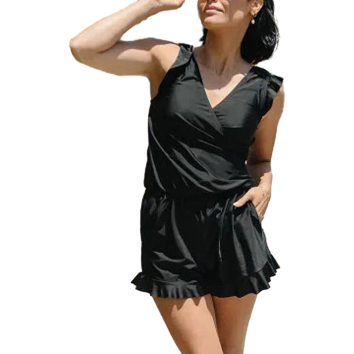 Women's swim romper, quick-dry and wrinkle-resistant, with a built-in bra for easy travel beachwear.