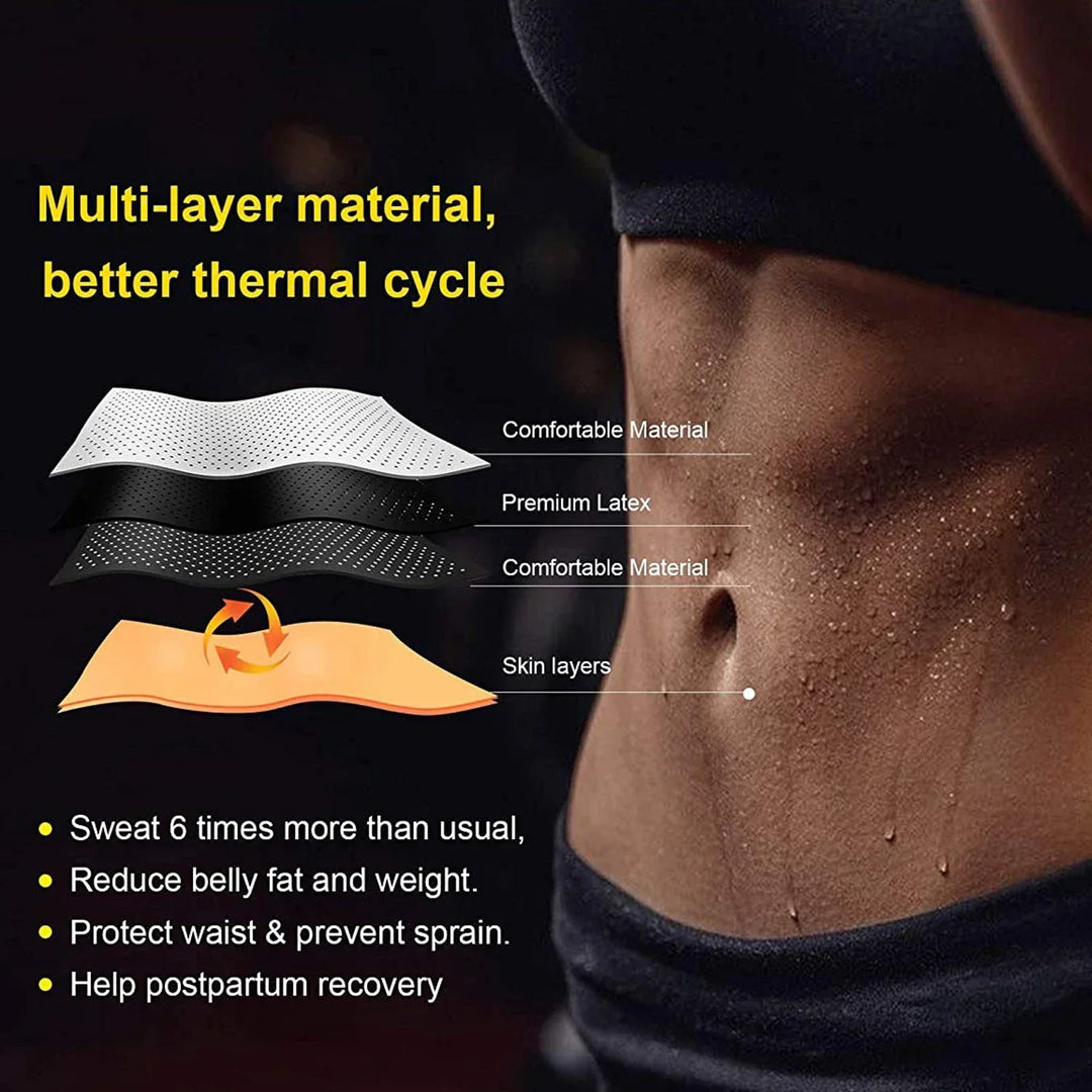 Women's sweat enhancing waist trainer & fitness belt for effective workouts, slimming and core support.