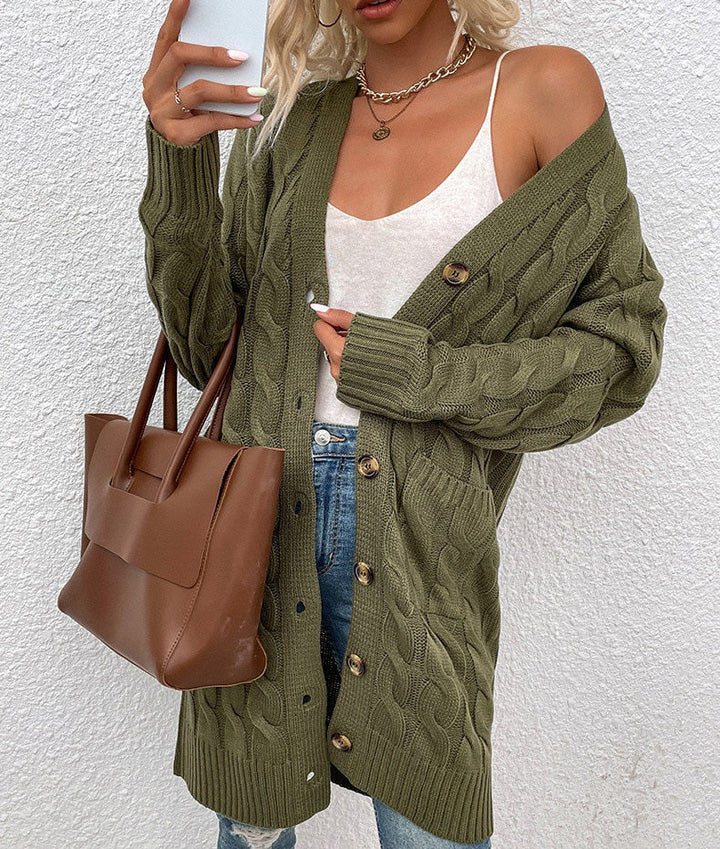 Women's Noelle casual knitted long cardigan, featuring convenient pockets and a comfortable, relaxed fit.