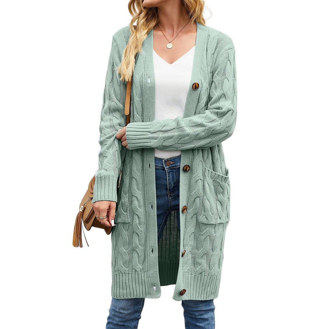 Casual button-down ladies' cardigan, Noelle, featuring a soft knit and functional front pockets.