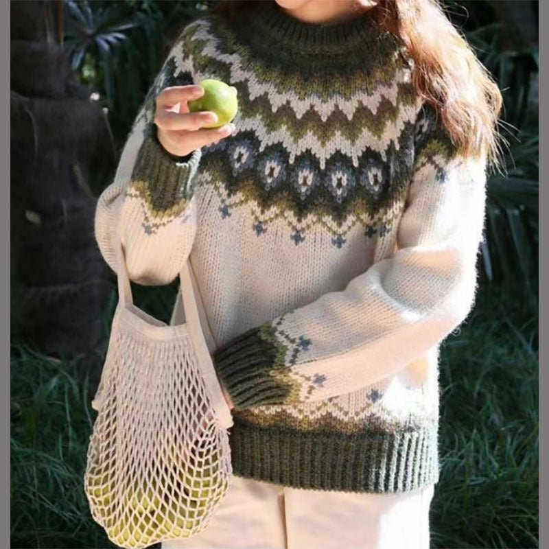 Women's Nordic pattern sweater in blue, perfect for winter and cozy casual wear