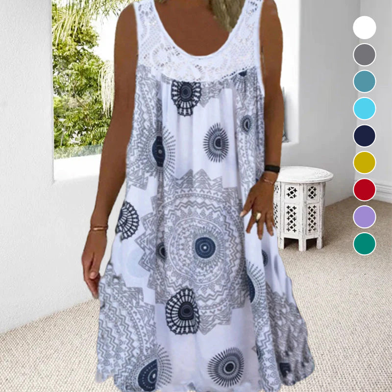 Women's O-Neck Sleeveless Floral Print Maxi Dress, perfect for summer casual wear