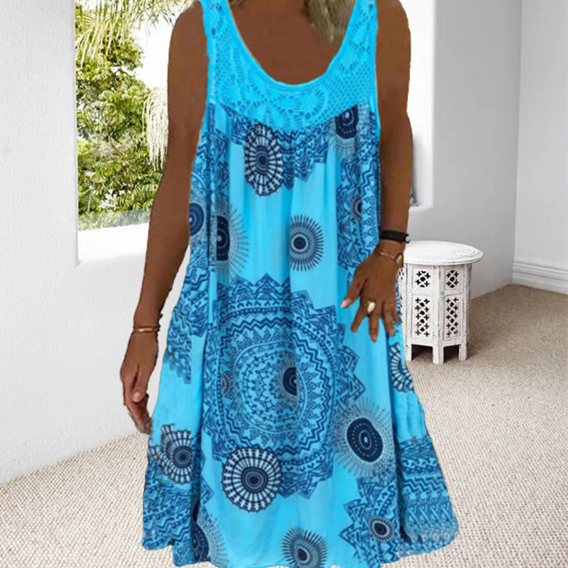 Versatile women's floral maxi dress, sleeveless O-neck, suitable for various occasions