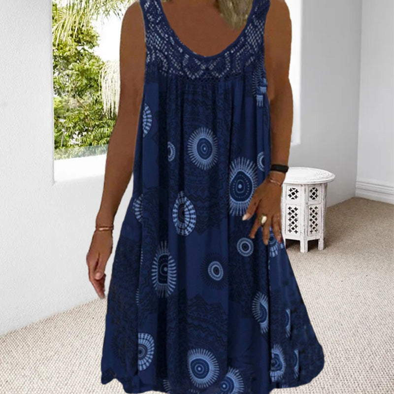 Trendy floral print maxi dress, sleeveless O-neck, defining women's casual fashion