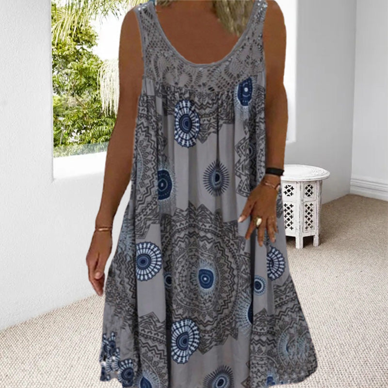 Effortless O-neck sleeveless floral maxi dress for women's everyday style