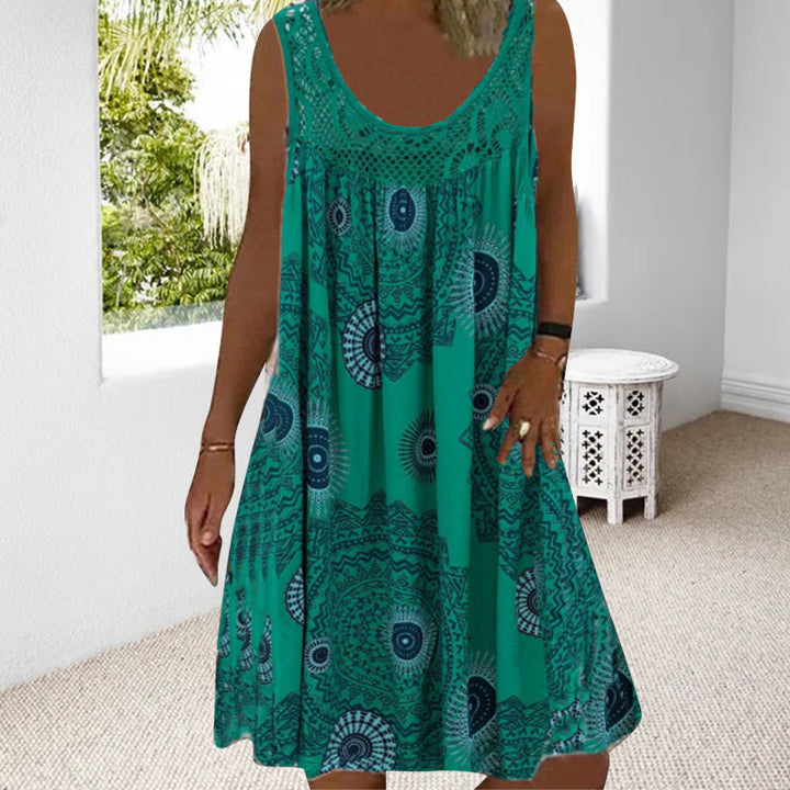 Classic O-neck sleeveless floral print maxi dress, timeless women's fashion piece