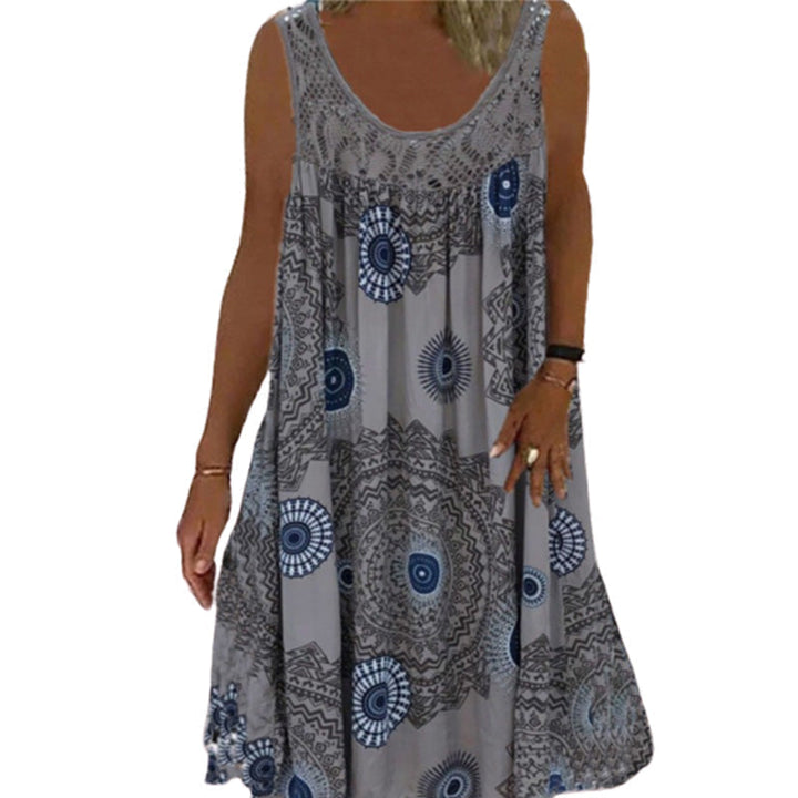 Polyester floral print maxi dress, sleeveless with an O-neck, great for women