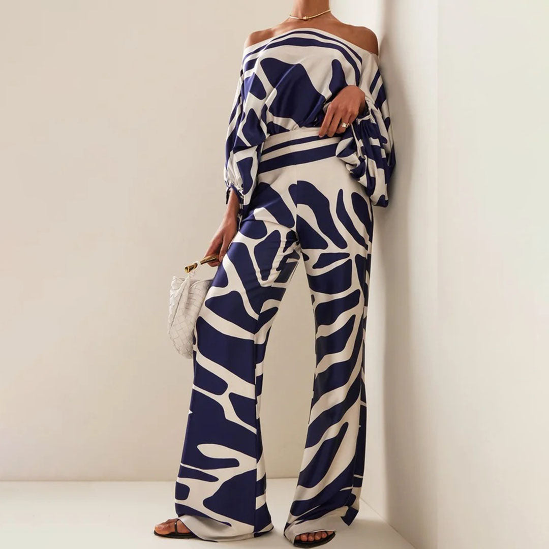 Comfortable, relaxed fit off-shoulder summer two-piece set for women. Casual & chic style.