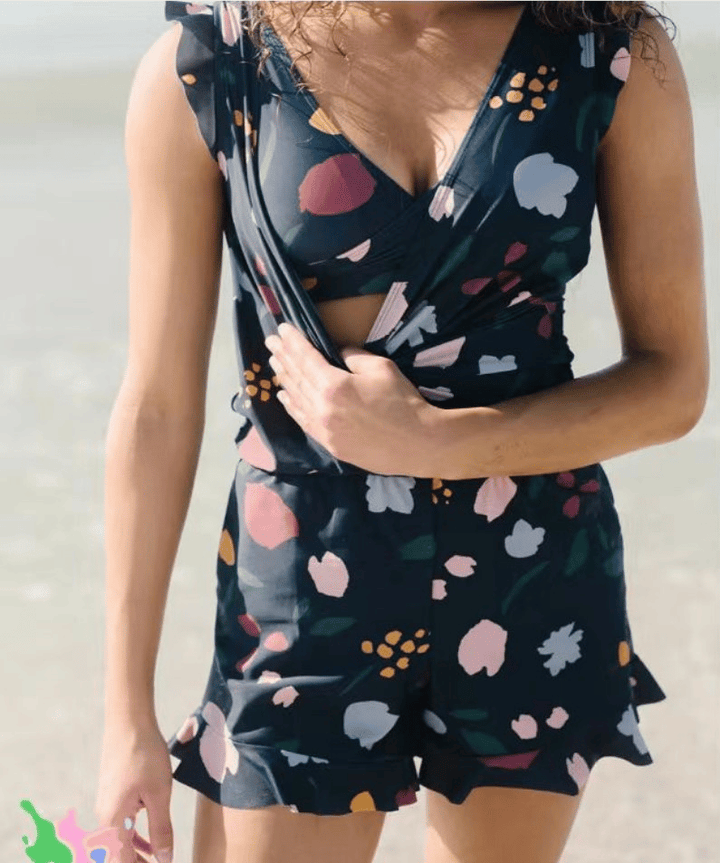 Women's comfortable one-piece swimsuit with built-in bra, ideal for beach fashion & stylish summer pool days.
