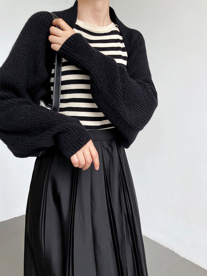 Women's regular fit long sleeve shrug sweater for office or casual wear. Stylish open-front layering cardigan.