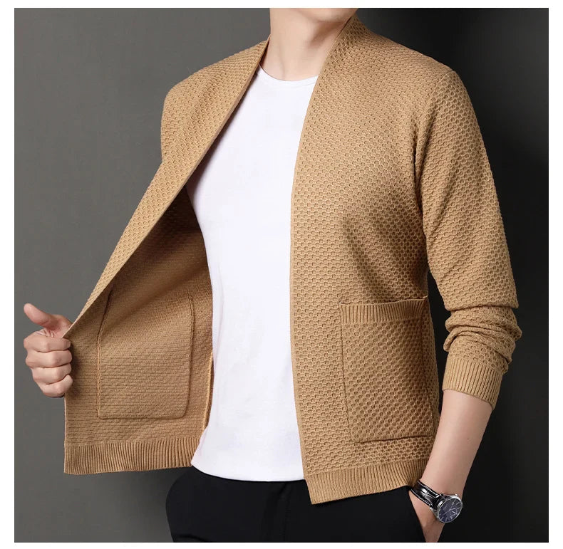 Texture swatch of the midweight knit fabric used in the women's open-front cardigan.