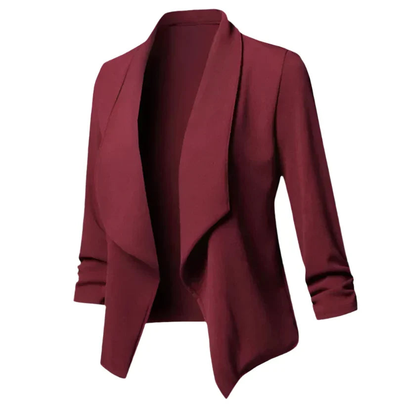 Women's open front structured blazer, perfect for professional business attire & workwear.